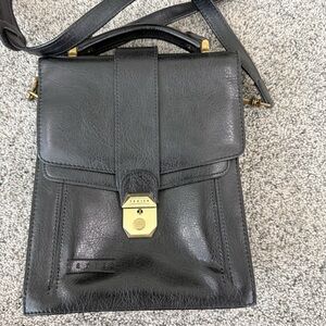 Vintage Texier Black Leather Top Handle Crossbody Bag Flap With Key Unisex